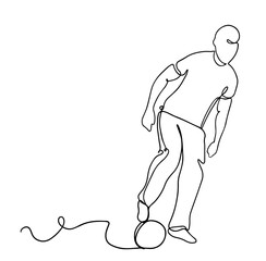 A kid playing football one continuous line drawing vector illustration isolated on white background. Minimalist design concept. Continuous line drawing. Illustration shows a football player.