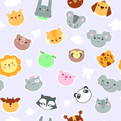 Seamless pattern of cute stickers animals