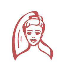 Girl drawing portrait. Child face icon.