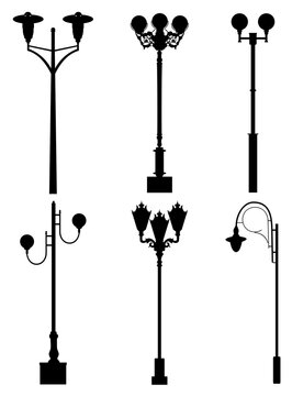 silhouettes street lights vector