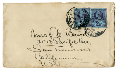 British historical letter from Glasgow, Scotland To San Francisco, California, The USA — 11 august 1900: envelope: with postage stamp  Queen Victoria 2,5 d
