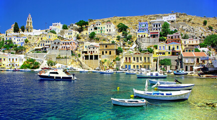 Fototapeta na wymiar Greek island fishing port background