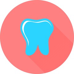 Tooth in circle icon with long shadows. Dental clinic or company vector. Dental symbol vector icon for web site, ui, app. Creative dentist stomatology medical concept.