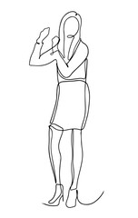 Businesswoman celebrate success. Office worker dancing line illusration. Happy business woman dancing in work suit. vector illustration.