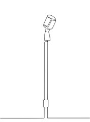 Continuous Line Drawing of Vector retro, vintage microphone icon thin line for web and mobile, modern minimalistic linear design.retro old classic stage microphone.
