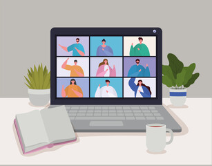 People on laptop in video conference design, Call online chat and webcam theme Vector illustration