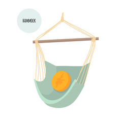  Hammock for relaxation. Flat style. Vector stock illustration. Isolated on a white background.