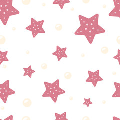 Starfish and pearls seamless pattern. Vector. For the design of packaging, textiles.