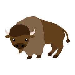 Vector illustration of a cute bison buffalo. Simple, flat style.