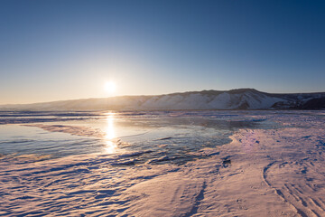 The popular sights of Lake Baikal in Russia, the stunning winter landscape.