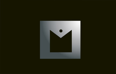 grey metal M alphabet letter logo for company and business with square design. Metallic template for corporate identity