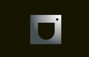 grey metal U alphabet letter logo for company and business with square design. Metallic template for corporate identity