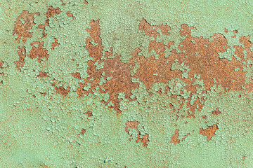 abstract background of an old painted turquoise rusty metal surface close up