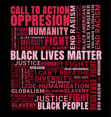 Black Lives Matter word cloud on a black background.