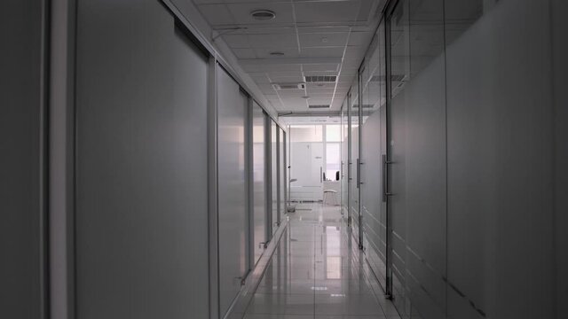 Corridor in a modern clinic.Be admitted to a hospital. Entering the hospital urgently on a stretcher.