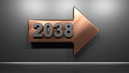 Copper arrow 2038 to the right - 3D rendering illustration
