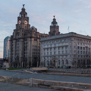 Liver Building and the Cunard Building at dawn