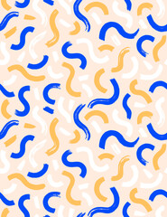 Vector hipster seamless pattern with brush stroke elements. Stylish colorful abstract background.