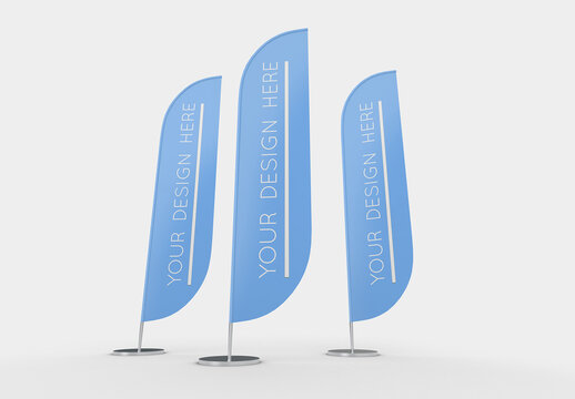 3 Advertising Flags Mockup with Editable Background
