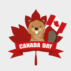 canada day celebration card with beaver and flag