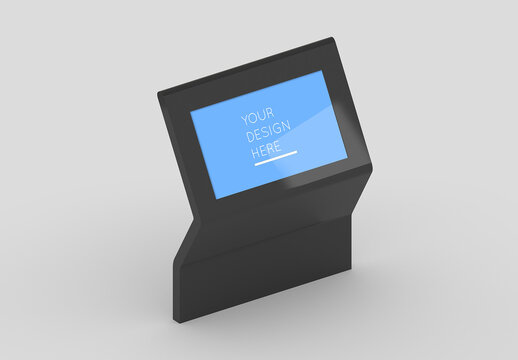 Isometric Interactive Shopping Mall Kiosk Screen Mockup with Editable Background