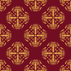 Seamless pattern abstract indian ethnic yellow color ornament against the background of the color of burgundy