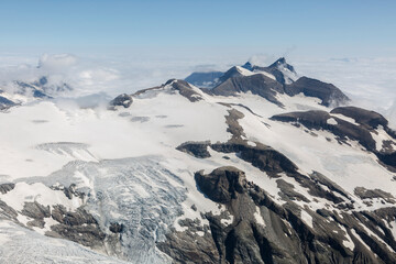 Fototapeta premium View on rapidly melting Pasterze glacier from the way to Grossglockner rock summit, Kals am Grossglockner, Austria