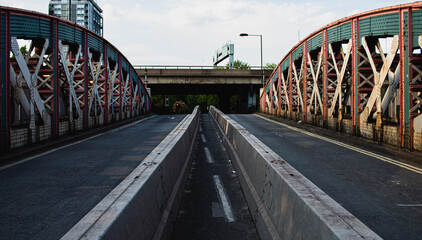 Naklejka premium Empty road crossing the railway system in London