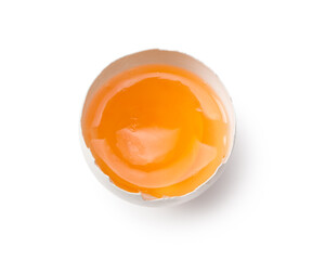 broken chicken egg isolated on a white background. Top view