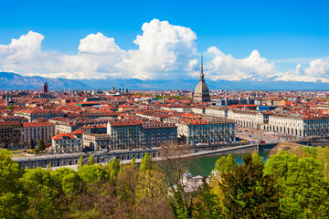 Fototapeta na wymiar Turin city aerial vew, northern Italy