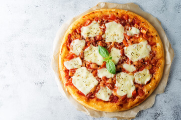 Pizza Margarita with tomato sauce and Mozzarella cheese