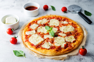 Pizza Margarita with tomato sauce and Mozzarella cheese