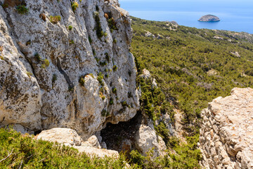 Big rocks and sea view on the west side of Rhodes island.Greece.