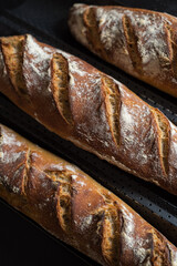 Homemade fresh sourdough bread and french baguette