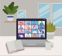 People on laptop in video conference design, Call online chat and webcam theme Vector illustration