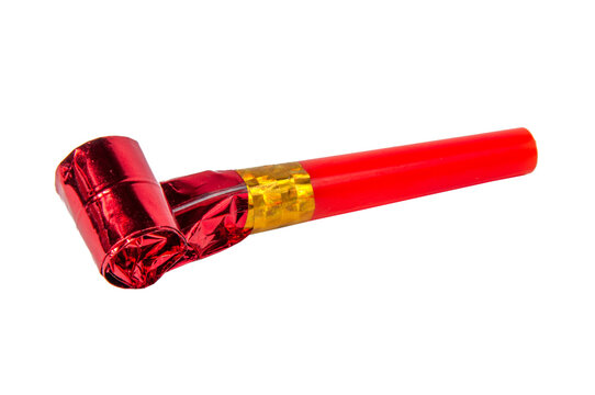 Party red foil whistle or noise maker horn rolled isolated on the white  Stock Photo | Adobe Stock
