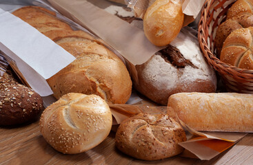 Bread, different types, freshly baked, warm and tasty.