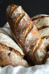 Homemade fresh sourdough bread and french baguette