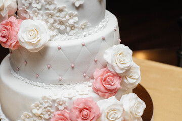 Birthday cake at a Banquet close-up. Dessert