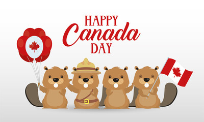 canada day celebration card with beavers
