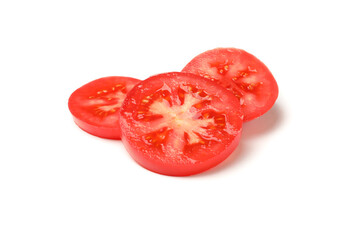 Slices of tasty tomato isolated on white background