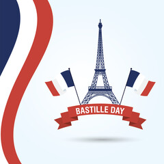 bastille day celebration card with eiffel tower and france flags