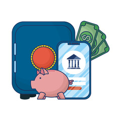 business online ecommerce with smartphone and safe box