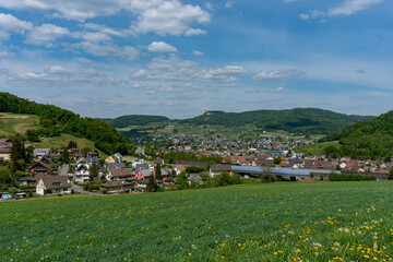 Fototapeta na wymiar view of the village Zunzgen from up the hill in Baselland, Switzerland