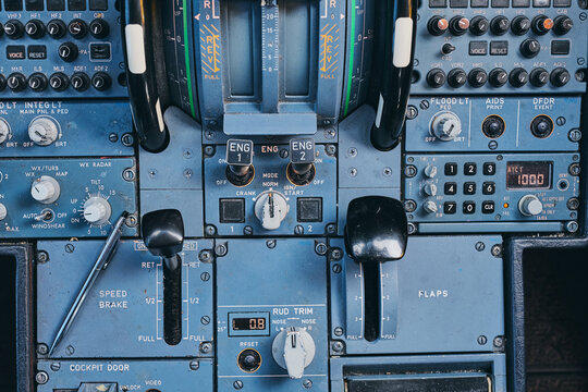 Fire buttons on control panel in cockpit