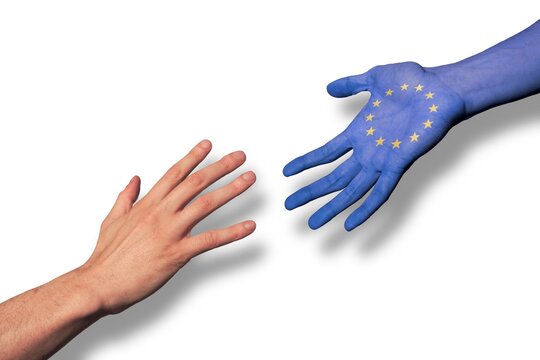 European Union hand reaching out offering help