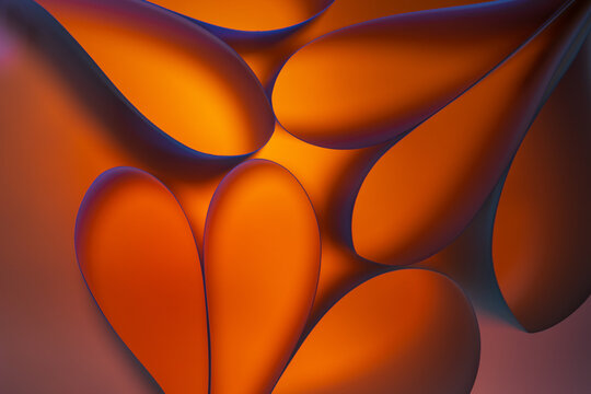 Abstract orange background with glowing bubbles of different shapes and colors