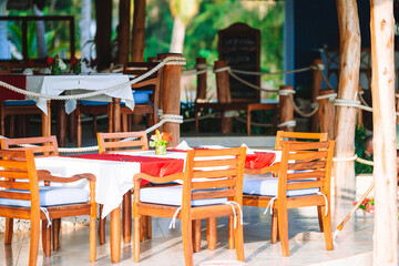 Summer empty open air luxury restaraunt at exotic hotel