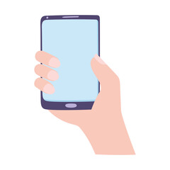 hand holding smartphone gadget technology isolated design icon