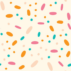 Confetti vector seamless pattern. Abstract festive background with colorful sprinkles and dots.